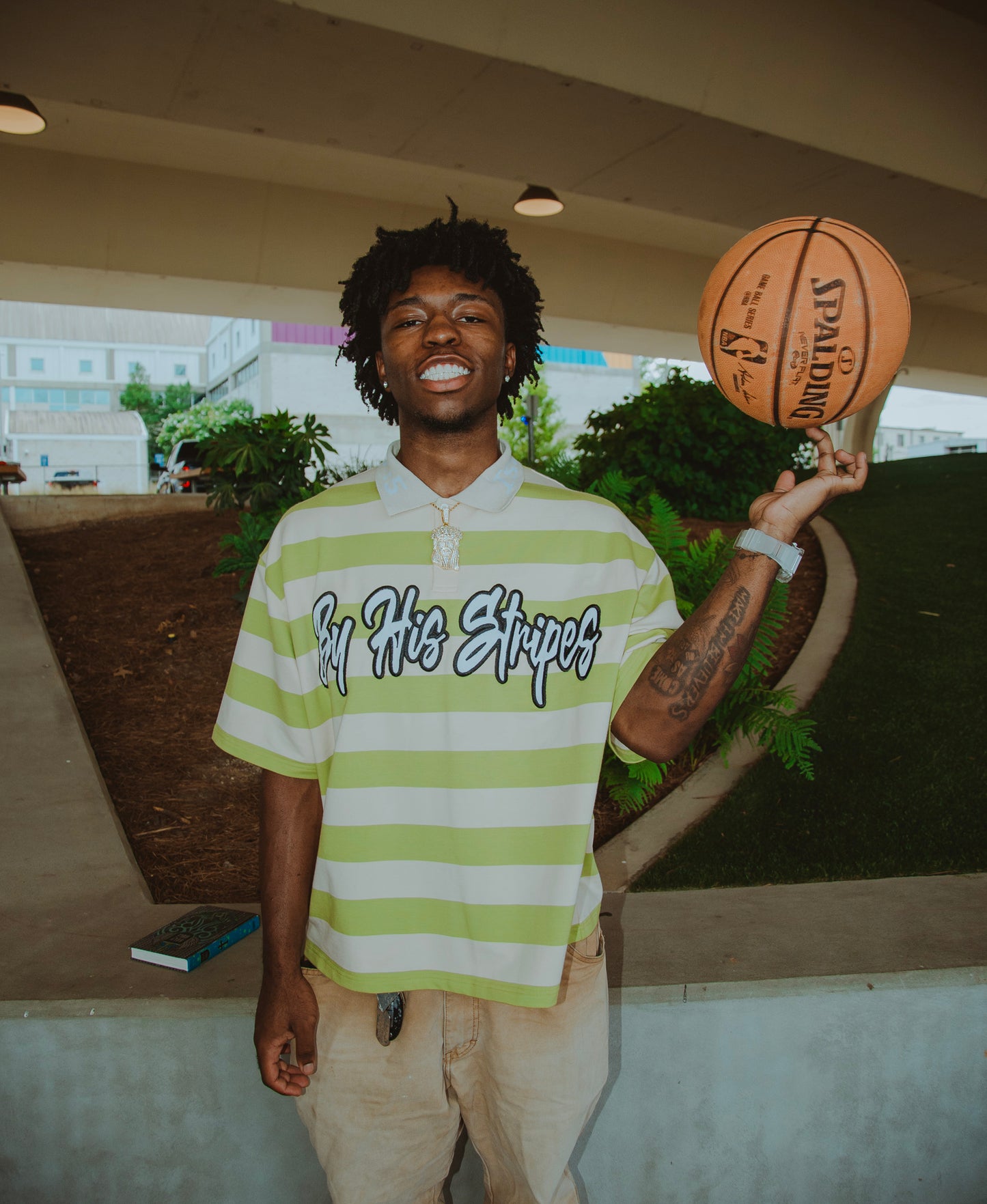 By His Stripes Green Polo